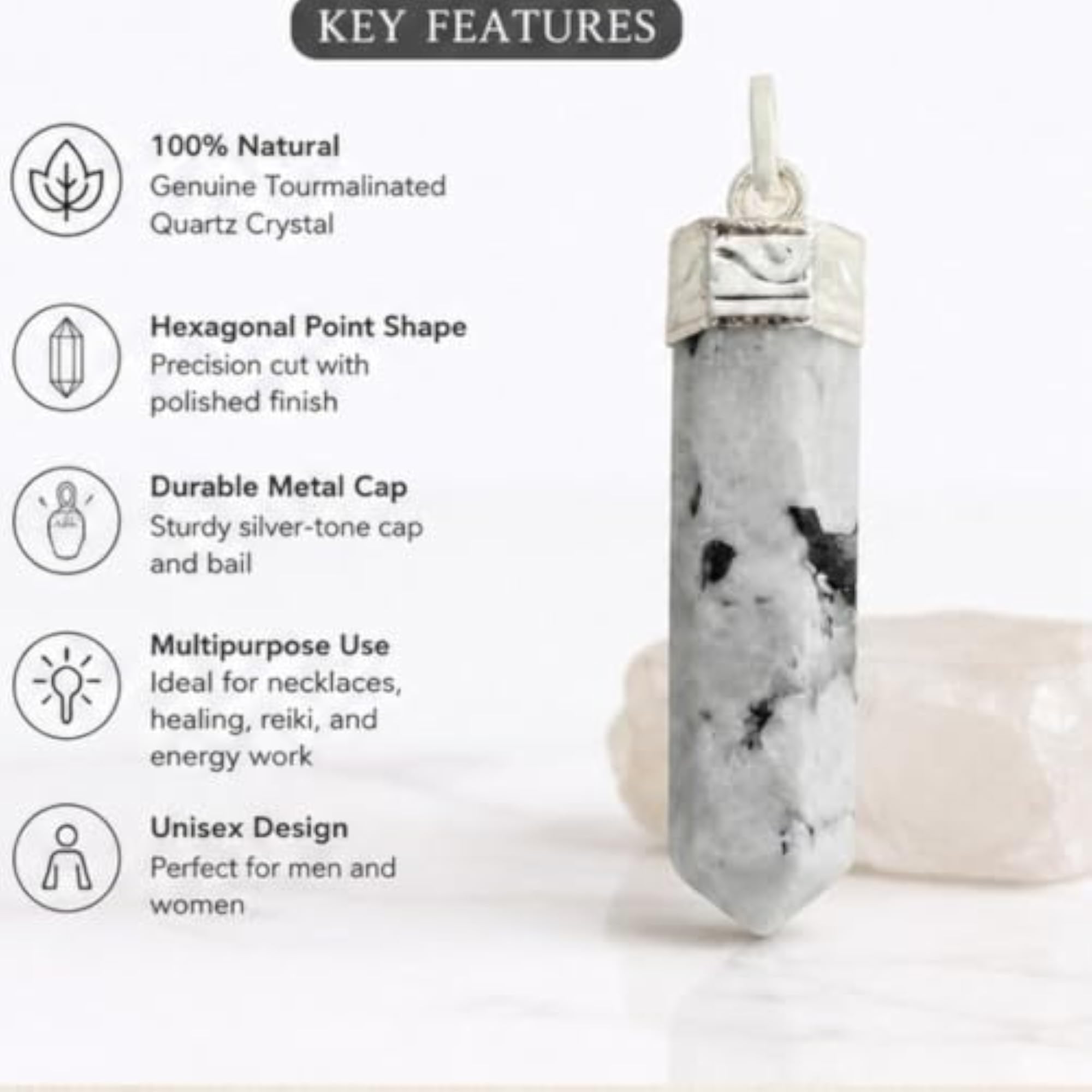 Natural Moonstone Pencil Pendant, Polished Crystal Gemstone