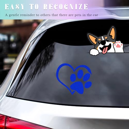 Image of DXNQ Blue Reflective Heart Paw Print Decal, 4.6 inch 3.7 inch, PET Material, Waterproof, Outdoor Use, Sticker