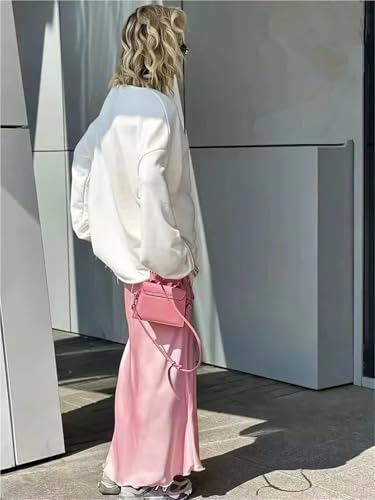 Satin Skirt Midi Skirts Women Fashion Elastic Waist Autumn Casual High Waist Satin Long Skirt Women's Chic Skirts3