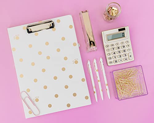 Kate Spade New York Clipboard Folio With Low Profile Clip, Professional Padfolio Includes Lined Notepad, Pen Loop, And Pocket, Gold Dot With Script #TOP4
