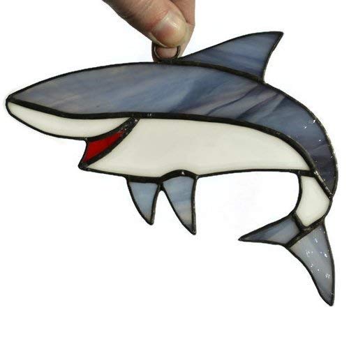 Stained Glass Shark Suncatcher for Window Hanging or Wall Decor,