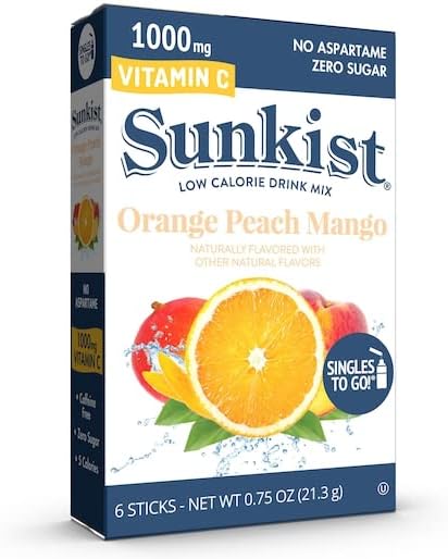 Amazon.com : SINGLES TO GO! Sunkist Orange Peach Mango, 6 Boxes - 36 ...