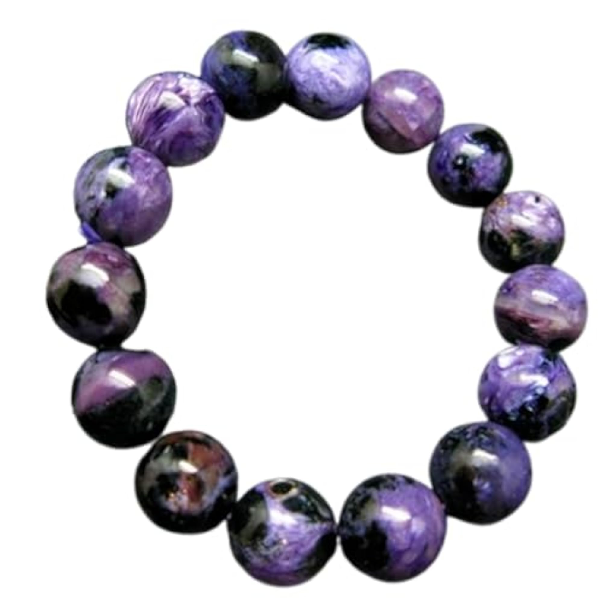 Natural Russian Charoite Round Shape Bead Stretchable Bracelet, Unisex