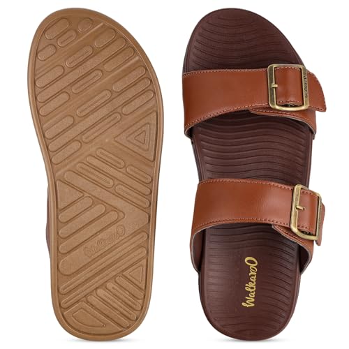 Image of WALKAROO Men's Fashion Sandals with Cushion Sole, Dual Straps with Buckles and Lightweight - WE1363 (Brown, UK Footwear Size System, Adult, Men, Numeric, Medium, 6)