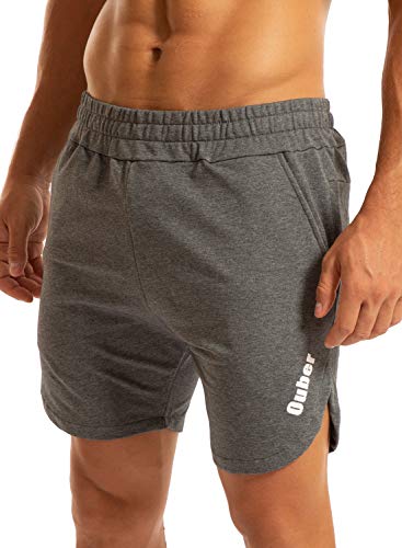 Ouber Men's Bodybuilding Lifting Gym Workout Sweat Shorts (Deep Grey,S)