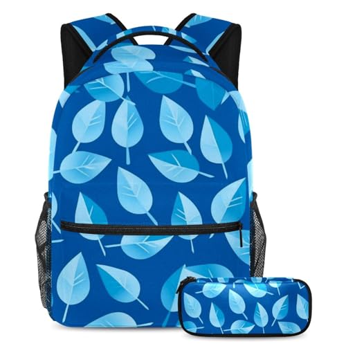 Sacs à dos de jour et trousse d'école motifs feuilles bleues multicolore