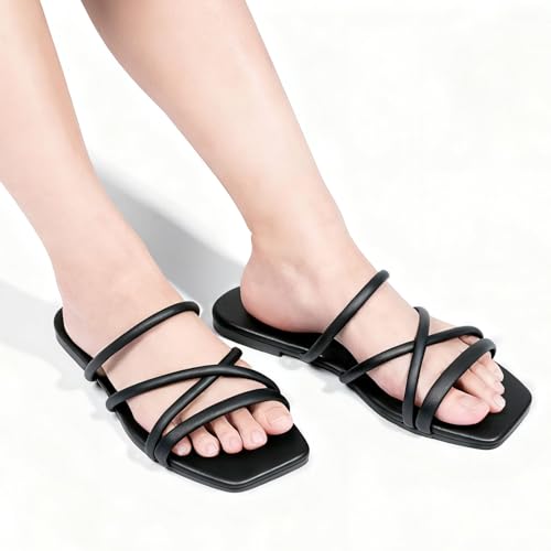 Image of FITORY Women's Slide Sandals, Chic Cross-Strap & Comfy Flat Shoes for Summer SIze 6-11