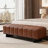 HOMEFLEX Indoor Dining Bench, PU Fabric Bench with Rubber Wood Legs, Comfortable Seating for Living Room, Brown