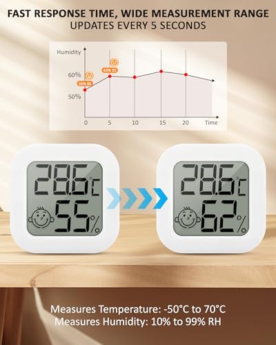 RUIZHI Mini Thermometer LCD Digital - Innen Thermometer & Hygrometer, Thermo-Hygrometer, Luftfeuchtigkeit Meter für Babyzimmer Wohnzimmer Büro Gewächshaus, Weinkeller, 3 Stück