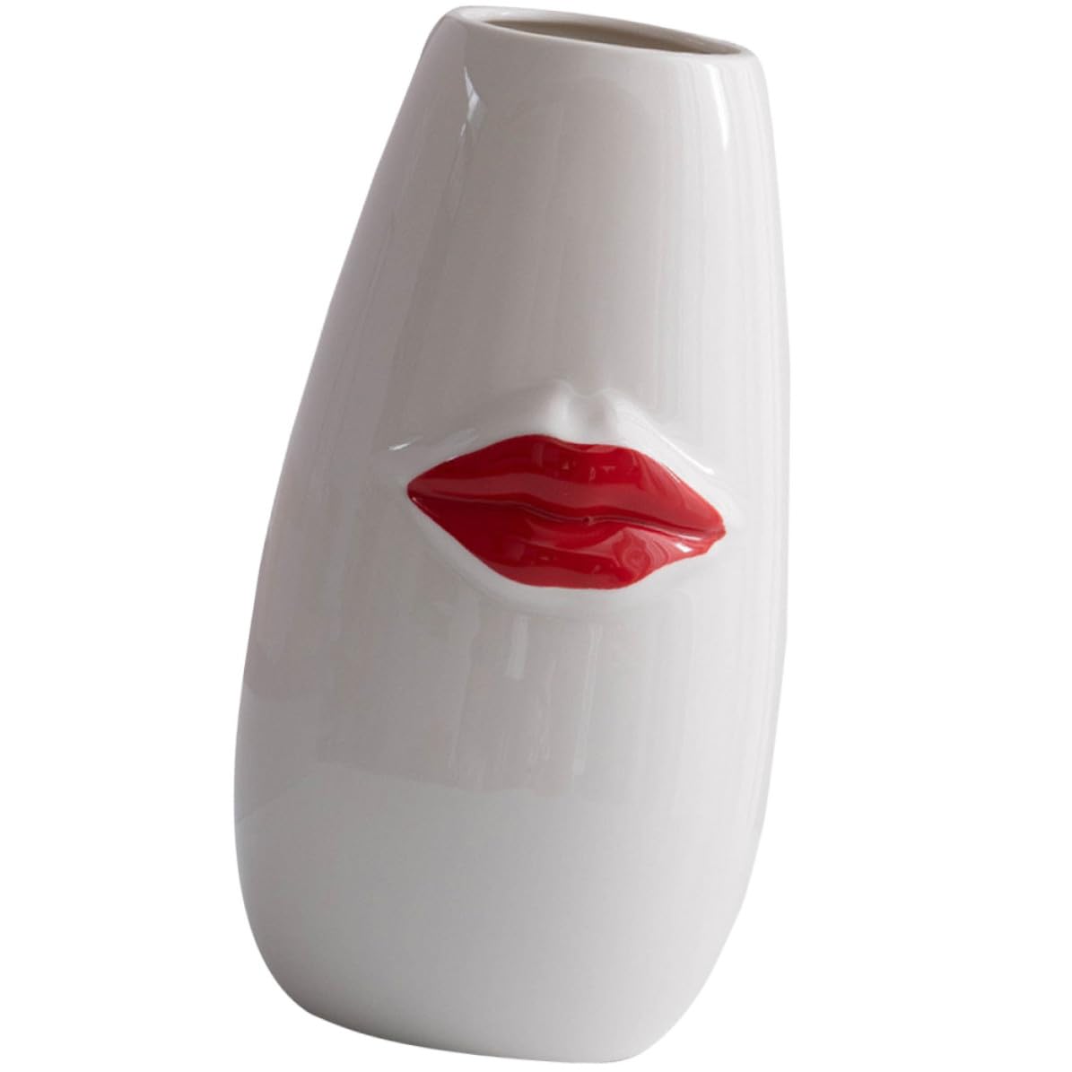 CLISPEED Jarrón Hogar de Cerámica White Diseño de Labios, Jarrón de Mesa de Comedor para Arreglos y Fácil de Almacenar