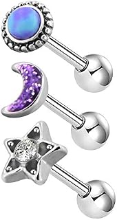 OUFER 3PCS 16G Helix Stud Earrings Pack Cartilage Conch Jewellery Stainless Steel Upper Ear Piercings Tragus Ring Barbells for Women Girls