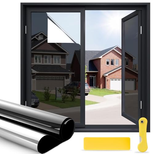 La mejor selección de Ventanas - los preferidos. 48 Película de Ventana,Vinil para Ventana Bloquea Calor Anti-UV Protector, Película Aluminio Vidrio Adhesiva Privacidad Espejo Unidireccional para Sala Cocina Oficina Hogar (Negro y...