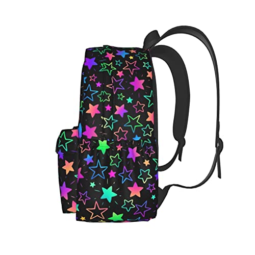 KiuLoam 17 Inch Backpack Bright Neon Stars Laptop Backpack Shoulder Bag School Bookbag Casual Daypack2