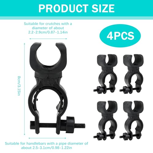 4PCS Porte Béquilles,Support de Canne de Marche,Support de Canne pour Fauteuil Roulant,Rollator,Scooter Électrique et Vélo,Accessoires pour Tubes de 2,5 à 3,5cm,Installation Facile et Rotation à 360° – vue 2