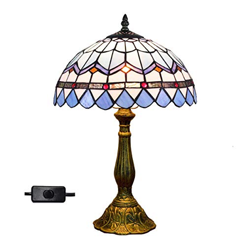 GDLight Tiffany Style Table Lamp Mediterranean Blue Stained Glass Shade
