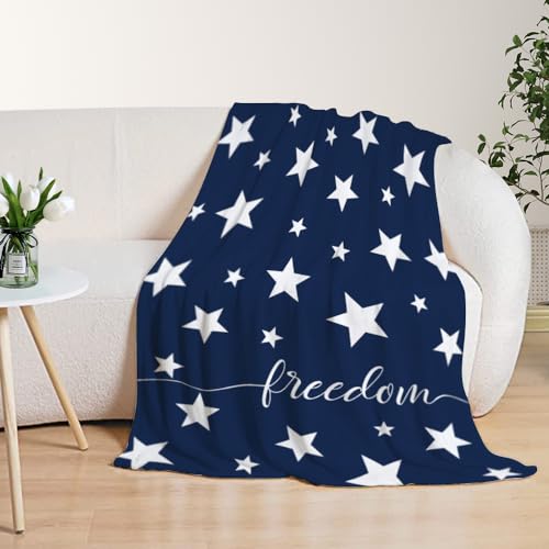 Image of YeeJu Patriotic Throw Blanket Twin Size 4th of July Memorial Day Fourth of July Blanket Couch Sofa Bed Soft Fleece Blankets Stars and Stripes White Blue Independence Veteran Day Blanket 60x80