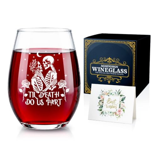 AGMDESIGN Til Death Do Us Part Gothic Skull Couple Wine Glass Gift Box