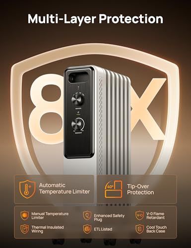 Image of DREO Oil Filled Radiator Heater, Electric Heaters for indoor use Large Room | Dual Knobs, Energy Saving, 1500W Quiet Oil Filled Radiator for Bedroom, Adjustable Thermostat, 8 Safety Protection, White