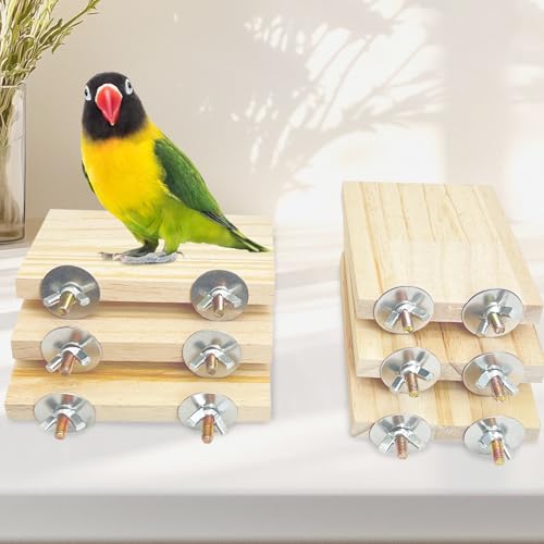 Image of kathson 12 Pcs Wooden Bird Cage Platform Flat Birds Perch Stand Rectangle Parrot Perch with Washers for Bird Paw Grinding Cockatiel Cage Accessories for Parrot, Budgies, Conure, Lovebirds