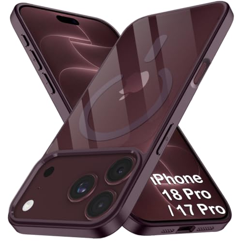 Image of TheGiftKart Hybrid Shockproof Back Cover Case for iPhone 18 Pro Compatible with MagSafe | Camera Protection Module | Hard Back Case for iPhone 18 Pro (PC & TPU, Transparent Clear Back, Burgundy Sides)