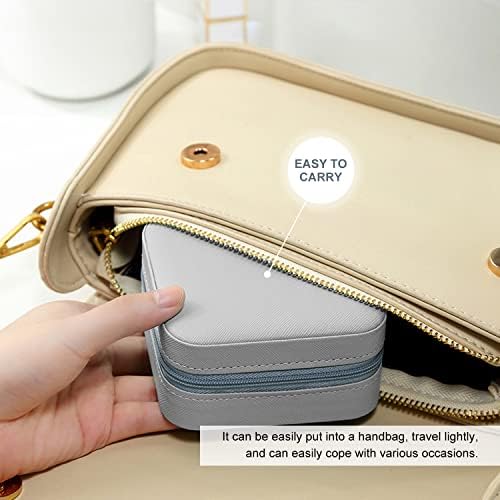 1 Piece Jewelry Organizer with 2 Pieces Organizer Bags, PU Leather, Portable Jewelry Box, Mini Travel Jewelry Gift Box, Small Jewelry Box for Women, Girls (Grey)