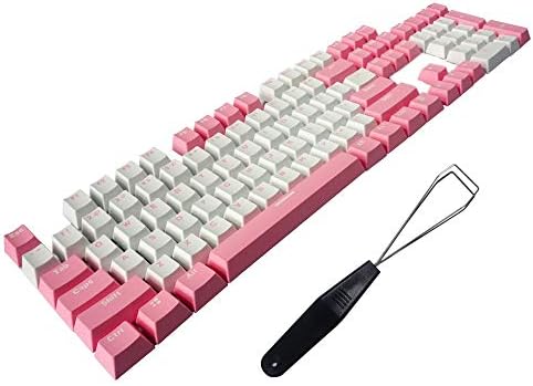 104 Keys ABS Keycaps Cherry MX Blue Switches Key Caps with Keycaps Puller for DIY Mechanical Keyboard (White Pink)