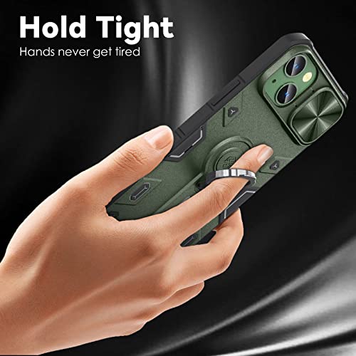 Image of CloudValley Compatible with iPhone 13 Case with Camera Cover & Stand, Slide Lens Protection and Built in 360 Rotatable Ring Holder, Soft Edge Bumper Protective Cases, Green