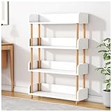 loyfreeyo 本棚 スリム 書類棚 大容量 オープンシェルフ ブックシェルフ 雑誌 教科書 収納 おしゃれ 木製 防水 耐傷 お手入れが簡単 組立簡単 寢室 リビング ホーム オフィス用 (ホワイト,4段 幅80×深さ24cm)