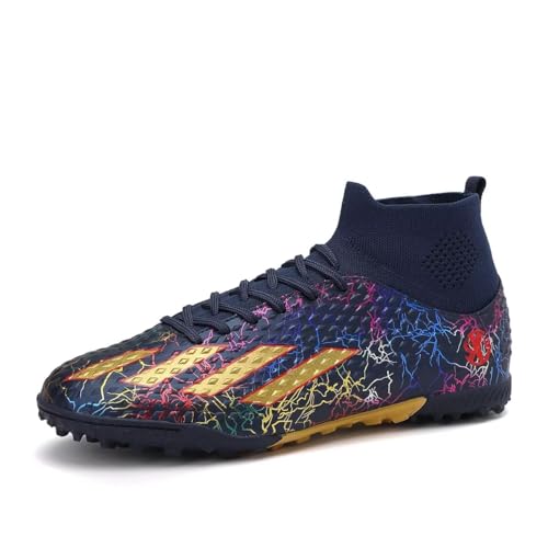 SKY WING Men and Women Soccer Shoes Adults IC or IN Flat Soccer Cleats Elastic High-collar Knit Design Lightweight Training Football Shoes Black-2 44 EU
