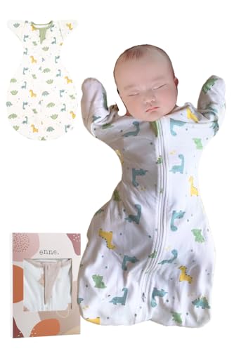 【助産師推奨】【手が出せる】 スワドル おくるみ ベビー コットン モロー反射 新生児 赤ちゃん スリーパー 安眠 夜泣き 柄 無地 春 夏 秋 冬 (M, ダイナソー)