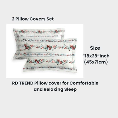 Image of RD TREND Presents Elastic Bedsheets for King Size Bed (78X72X8 Inch),Glace Cotton 210 TC with 2 Pillow Covers(18 X 28 Inch), Color-Green Red, Pattern-Floral Bail