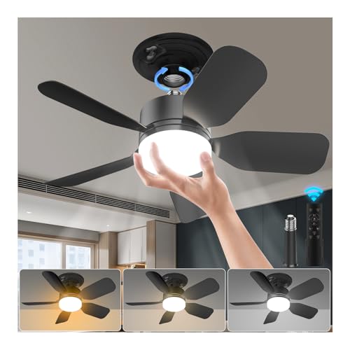 20' E26 Socket Fan Light with Remote, 30W 2000 Lumens, 3 Colors 3000-6000K Socket Breeze ceiling...