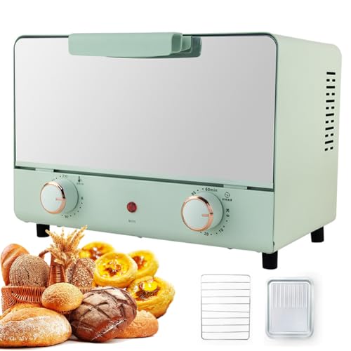Horno de sobremesa para tartas, bandeja eléctrica para hornear de 1000 W con temporizador de 60 minutos, temperatura ajustable de 90 a 230 ℃, mango antiescaldaduras, horno eléctrico de doble capa