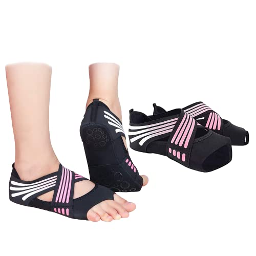 Risefit Non Slip Yoga Socks, Toeless Anti-Skid Pilates, Barre, Ballet, Bikram Workout Socks Shoes with Grips (pink, S)