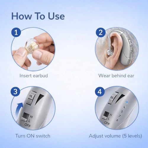 Image of Rechargeable Digital BTE Hearing Aid for Old Age with Type-C Charging for Severe to Profound Hearing Loss - Volume Control | Noise Reduction | Comfort Fit for Adults & Seniors (6 Month Warranty) (Silver, For Both Ear)