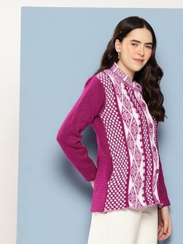 Image of Aarika Womens Winter Wear Maroon Colour Geometric Woolen Cardigan