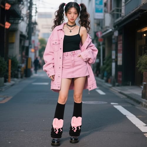 Image of Junely 2 Pairs Leg Warmers for Women Kawaii Leg Warmer Cute Legwarmers Japanese Socks Halloween Goth Emo Gyaru Accessories