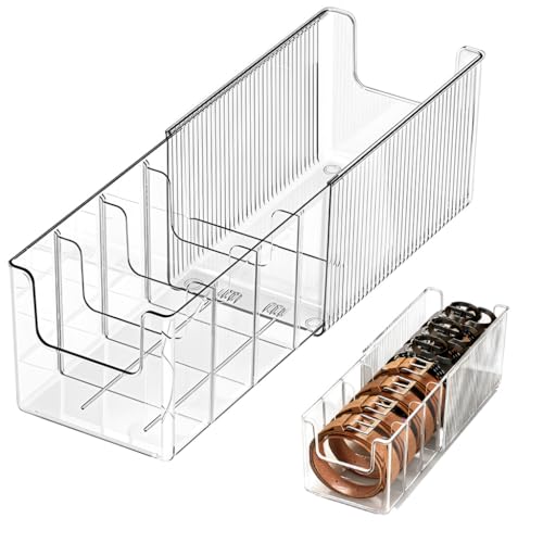 Image of HASTHIP Expandable Acrylic Belt Organizer, Stackable Belt Storage Organizer for Drawer Storage with Removable Dividers, Clear Display Case for Ties, Socks, Underwear