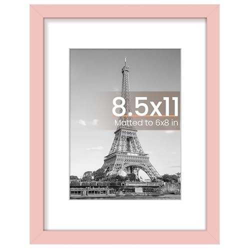 Image of upsimples 8.5 By 11 Picture Frame, Display Pictures 6x8 with Mat or 8.5 x 11 Without, Wall Hanging Photo Frames, Pink, 1 Pack