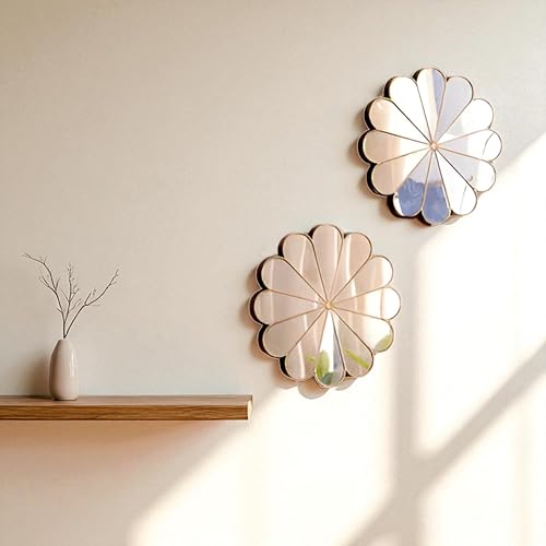 Image of Art Street Bronze Decorative Wall Mirrors 2 Piece Daisy Mirror Set, Floral Petal Design, Compact Size, Wall-Mount Ready, Accent Mirrors for Living Room, Bedroom, or Entryway 24x24 cm