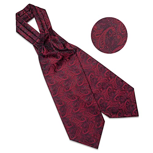 Image of DiBanGu 3PCS Ascot Ties for Men Wedding Jacquard Woven Silk Ascot Cravat for Men Cravat Tie and Pocket Square Set
