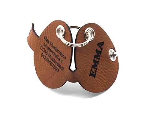 CopterFarm Hundemarkentasche mit Druckknopf Gravur Braun Hundemarke | Rechteck - Oval | gefertigt aus Kunstleder | beidseitig graviert (Oval)