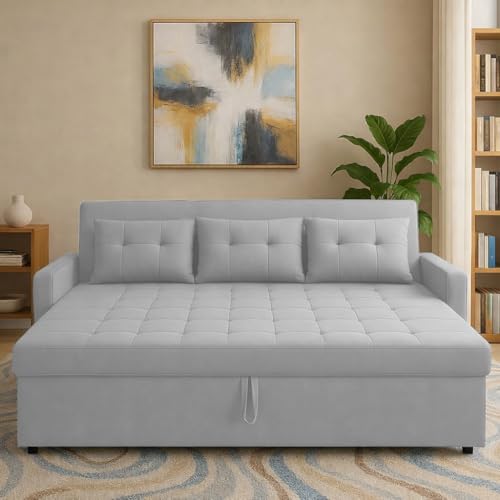 Image of Casaliving Treshta 3 Seater Pull-Out Premium Fabric Sofa Cum Bed Sofa Set for Living Room (Grey Fabric Color) Premium Fabric Sofa Set for Living Room Sofa Cum Bed