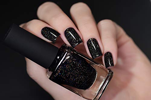 Image of ILNP Silhouette - Rich Black Gold Flake Holographic Nail Polish