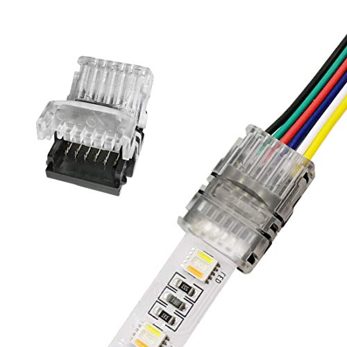 RGBWW 6 Pin LED Strip Connectors 12mm RGB+CCT Connector - DIY Strip to Wire Solderless Quick Connection for 12v 24v Non-Waterproof IP20 RGBCCT Led Strip Lights (Pack of 10)