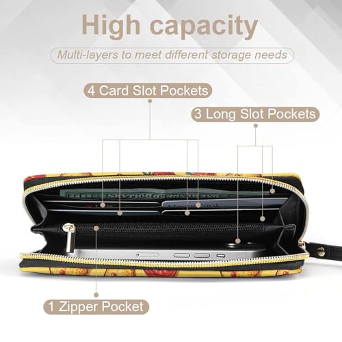 Funny Chicken Nuggets Leather Wallets for Women Large Capacity Zip Pocket Wallet with Cord4