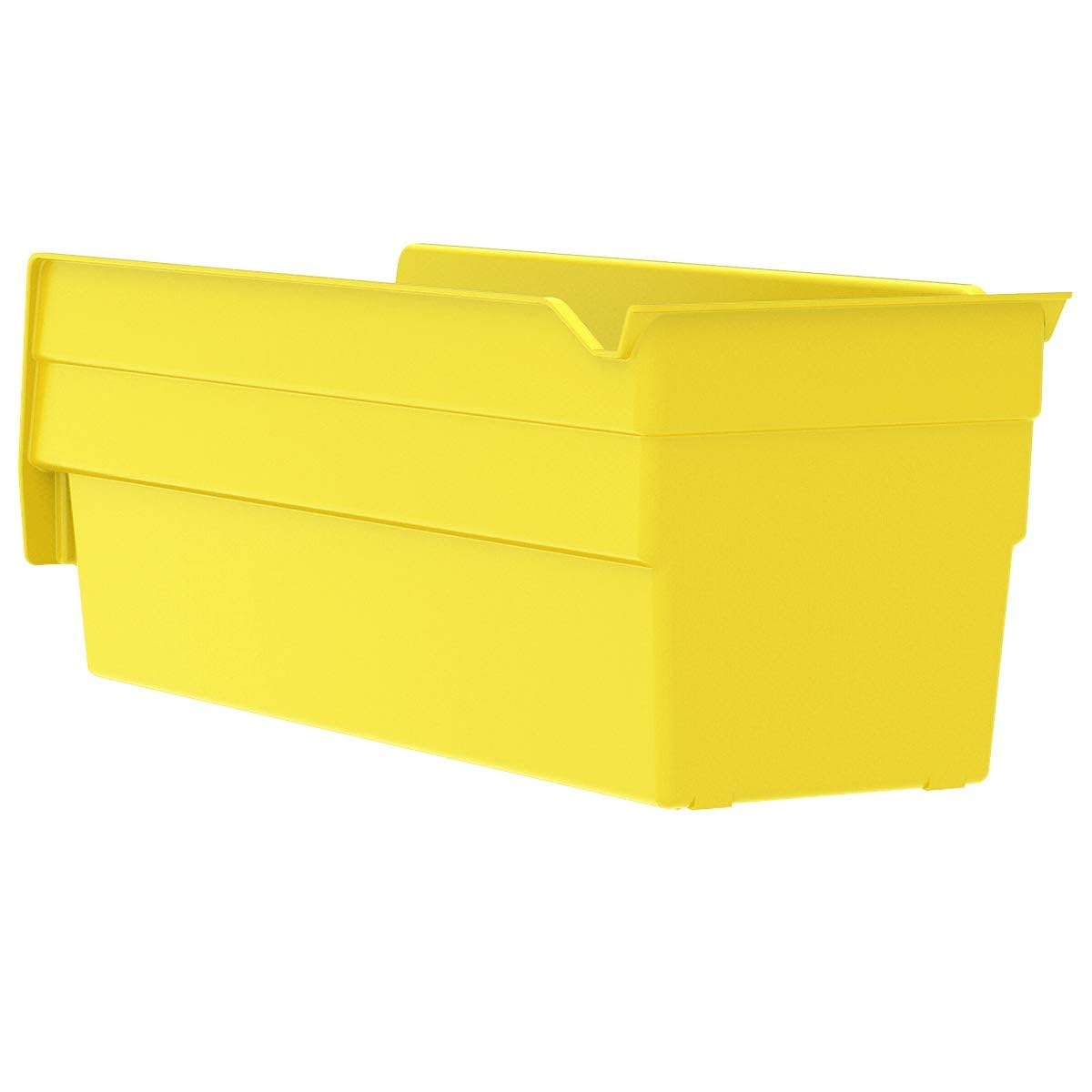 Akro-Mils 30120 Plastic Shelf Bins, Heavy Duty Storage Bins for Garage, Closet, and Drawer Organization, 12-Inch x 4-Inch x 4-Inch, Yellow, 24-Pack