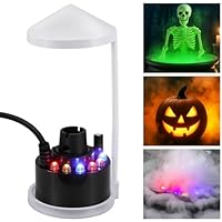 Ultraschall Vernebler, Mini Nebelmaschine mit 12 LED-Licht Nebler Fogger Leiser Zerstäuber 24V Nebelhersteller für Teich, Aquarium,Halloween Pumpkin und Hexentopf mit Spritzwassergeschütztem Zubehör