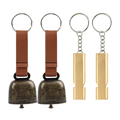 Oyanimo Dog Collar Bells, Anti-Theft Dog Charm Bells 2 Sets Anti-Lost Pet Bells Tracker Noise Maker Pendant For Dog Cat Collar With Leather Strap And Emergency Whistle For Survival #TOP5