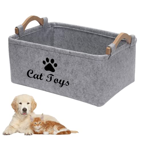 bangminda Feltro Cestino Portaoggetti per Giocattoli per Cani Gatto Animali, Cestino Pieghevole per Cani Organizer per Cani, Pieghevole Contenitore per Giocattoli Coperte per Cani Gatti (Gatto)